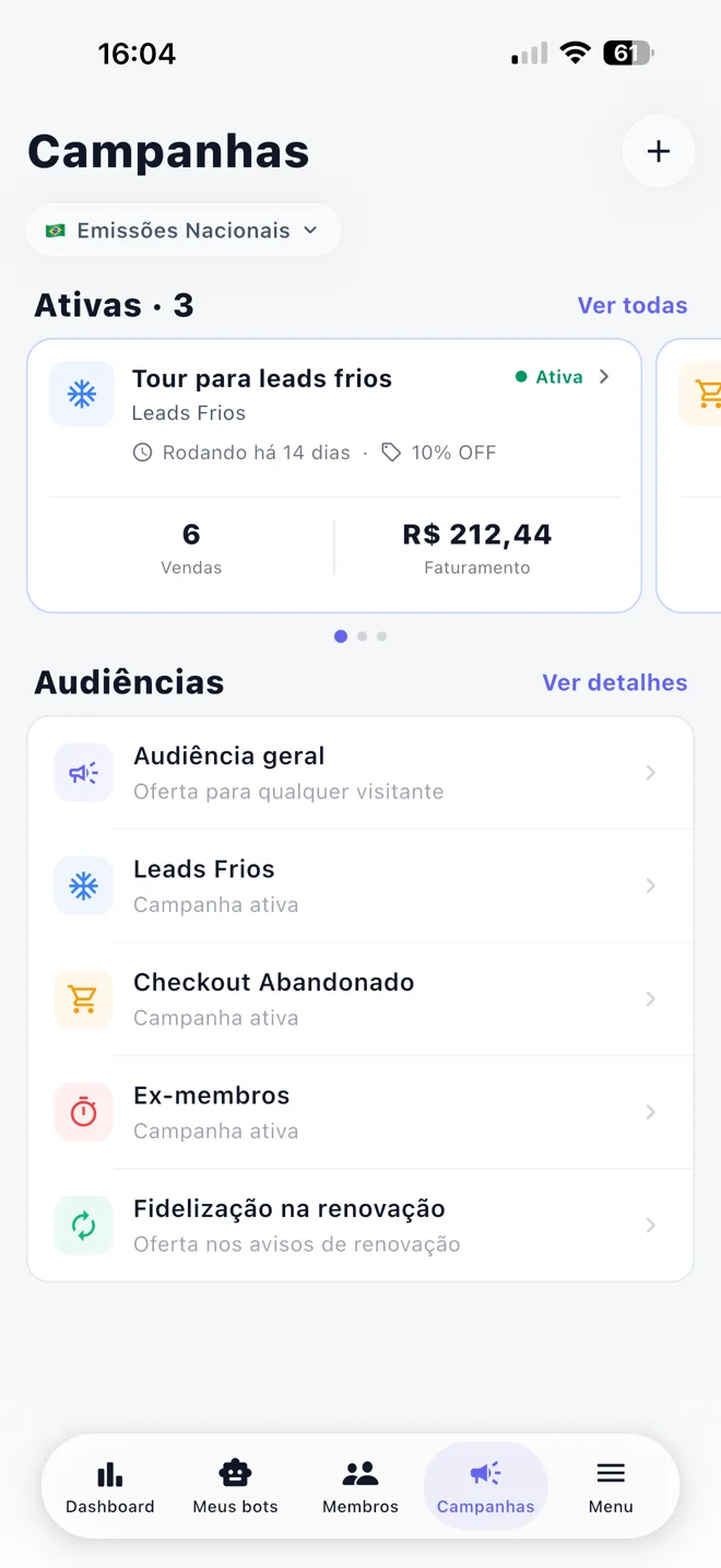 Campanhas no aplicativo Truppie
